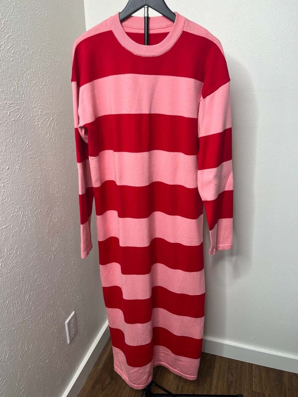 Red & Pink Striped Knit Sweater Dress Colorblock Preppy Size Large- no tags